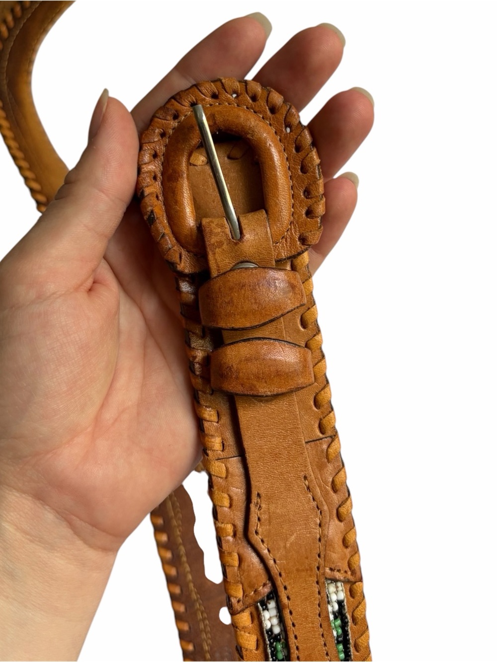 Vintage Handcrafted Tan Leather Braided Belt - Men Accessories